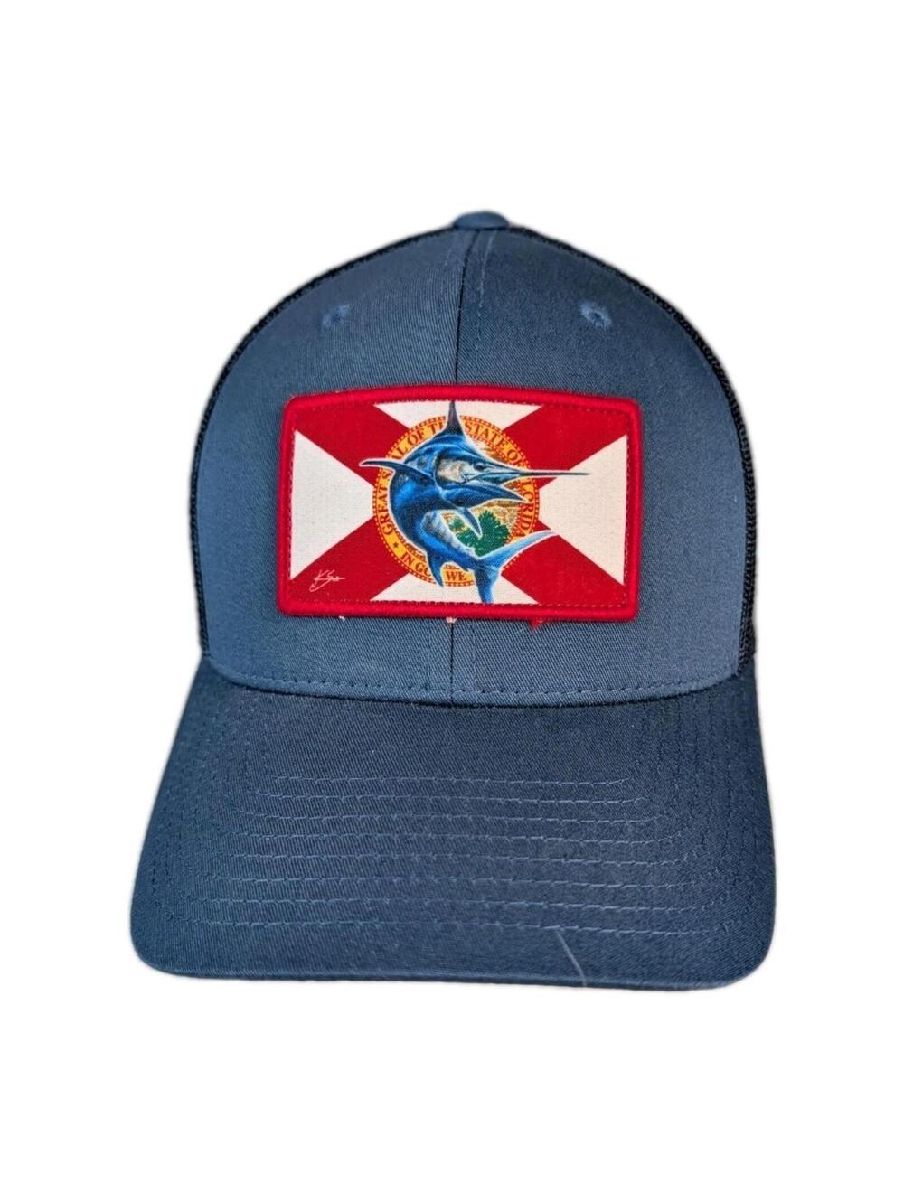 Huk Mens Hat One Size Blue Florida Flag Fishing Snapback Trucker Mesh Cap